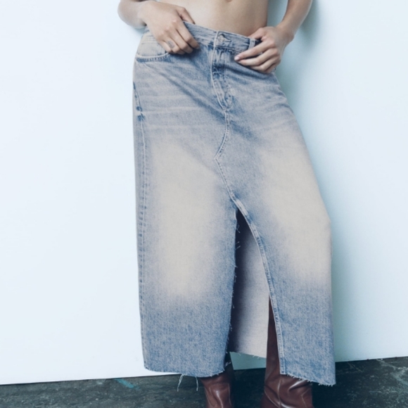Zara Long Denim Slit Skirt size XS blue - Picture 11 of 15